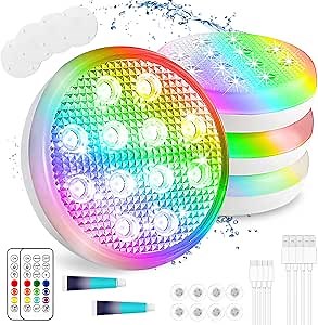 Rechargeable Pool Lights with Remote: (4 Pack) Submersible Led Light IP68 Waterproof 16 Color Changing Floating Underwater Hot Tub Lights with Magnet for Pond Bathtub Christmas Decoration