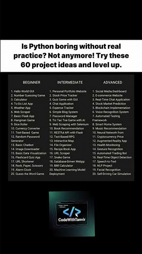 60 Python Project Ideas for 2025 | Beginner to Advanced 🔥🐍