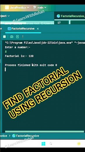Factorial in Java (Recursive Method) 💡#java #factorials #numbers #learnwithrehan #programming