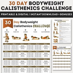 30 Day Calisthenics Challenge Workout Chart, Bodyweight at Home Workout Routine, Printable Beginner at Home Full Body Workout Exercise PDF - Etsy