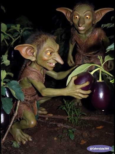 Pointy Nose Green Goblin Chased by Dog as Stealing Brinjal#aivideo #shorts #viralvideo #creature #scaryvideos #dog #brinjal #goblin #tuyul #toyol #elf #gremlin