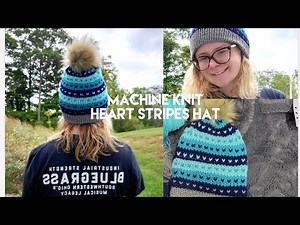 machine knit heart stripes beanie