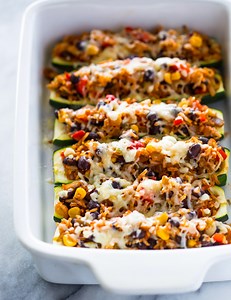 Meatless Zucchini Burrito Boats