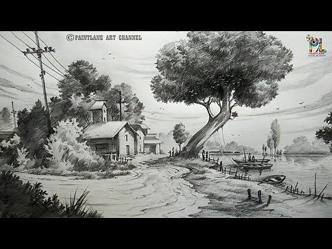 How to draw a Landscape Drawing and Shading For Beginners | Step by Step