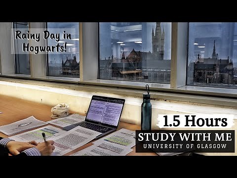 1.5 HOUR STUDY WITH ME at the LIBRARY|University of Glasgow|Background noise, no breaks, rain&typing