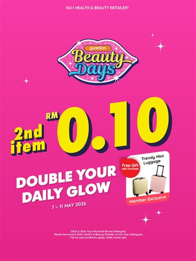Guardian MY: RM0.10 Deals & Free Luggage!