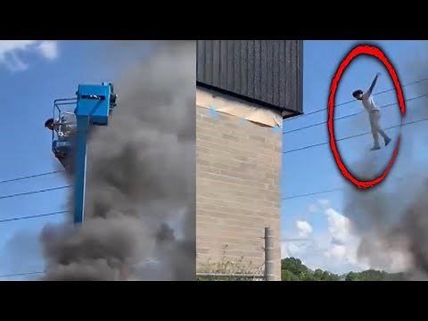 Man Jumps From Cherry Picker as It Explodes