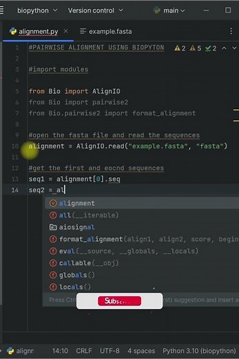 Pairwise Sequence Alignment - #Biopython Tutorial Tips And Tricks! #bioinformatics