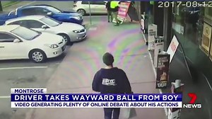 Man loses it when a kid accidentally hits his car with wayward ball