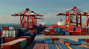 The process of transferring containers to cargo ships at a port