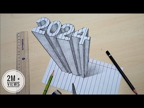 Learn How to Draw 2024 in 3D drawing - easy step-by-step for beginners