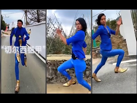 Blue Suit Chinese Man transforming and running Meme Compilation