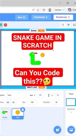 How to make Snake Game in Scratch #coding #games #scratch