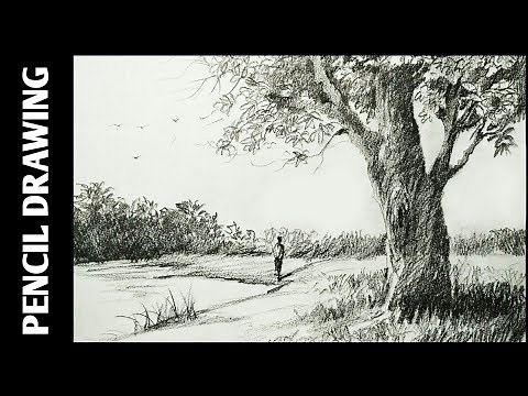 Landscape drawing for beginners with pencil sketching and shading - Simple pencil drawing