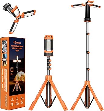 Saker Portable Camping Light with Stand 12000mAh 73.2" Rechargeable Work Light 3200 Lumen Camp Lanterns with Bag for Garage, Outdoor Work, Emergency Power Outages, Fishing LD10 Orange
