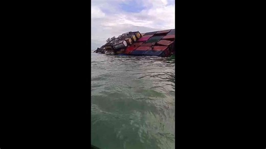 Container ship struck by storm capsizes off coast of Indonesia