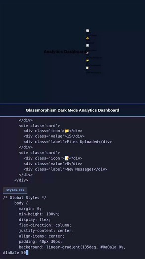 Dark Mode Dashboard in Pure CSS! 🌑 #Glassmorphism #CSS