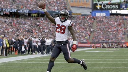 Alfred Blue bounces outside and jogs in for a 1-yard TD