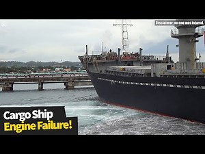 Engine failure sees huge cargo ship crash through docks