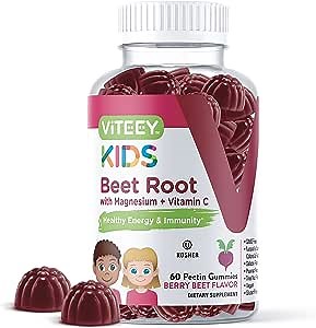 [60 Count] Beet Root Gummies with Magnesium & Vitamin C, Formulated for Kids - Supports Healthy Circulation & Blood Pressure & Energy Booster - Dietary Supplement & Immune Health -Berry Beet Flavor