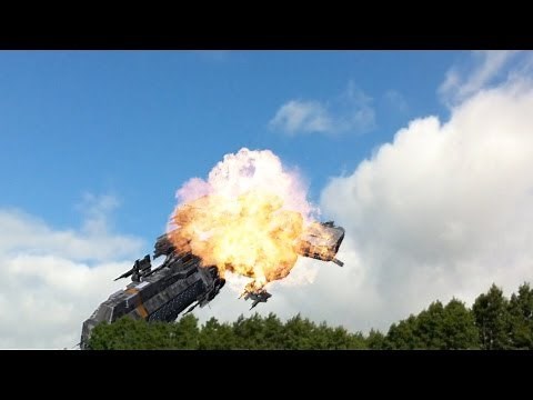 big Alien Spaceship explode and crashes to earth - free use