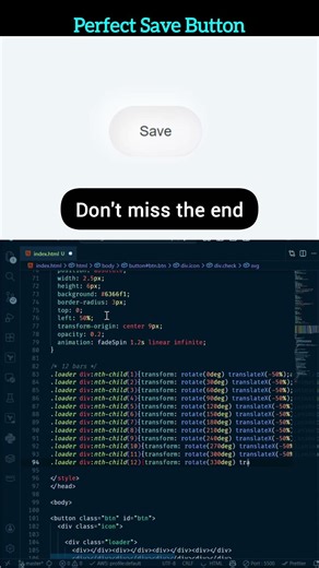 23 Perfect Save Button Animation 🔥 (HTML CSS JS) #shorts