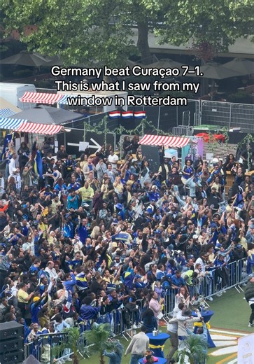Germany beat Curaçao 7–1. This is what I saw from my window in Rotterdam. This is abolutely cute, congratulations curaçao! #rotterdam #worldcup2026 #curacao