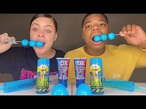ASMR BLUE FOOD, PLANET GUMMY JELLY, SOUR GEL SHOOTER, ROLLING CANDY MUKBANG | EATING SOUNDS