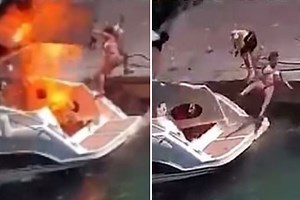Shocking moment holidaymaker thrown into sea after motorboat explodes in Italy