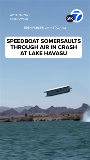 Wild video captured a boat crash at Lake Havasu in Arizona. Footage shows the speedboat flip and somersault through the air before it lands upside down on the lake. https://abc7.la/3YGJF7N | ABC7