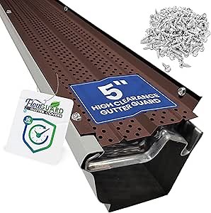 FlowGuard USA Made Professional DIY 5 Inch High Clearance 50-Year Gutter Cover System - Brown - Aluminum Gutter Guards - 510 Feet - by FlexxPoint