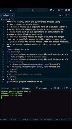 start threads in Python ⚡️ #short #coding #programming #python
