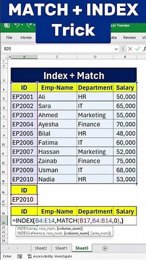 Index + Match Function in Excel