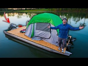 Tent Camping On My PONTOON Boat In A TROPHY BASS Lake!!