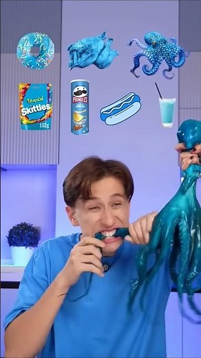 Blue Food Challenge 💙 ASMR Mukbang | Eating Blue Snacks & Octopus #shorts