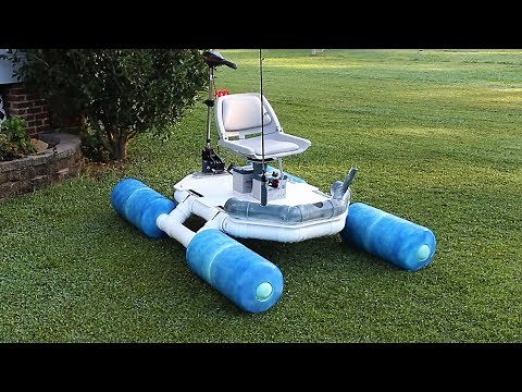 Homemade fishing boat with foldable pontoons