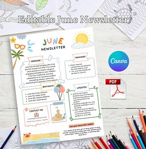 June Newsletter Template, Editable Newsletter, Monthly Newsletter, School Newsletter, Classroom Newsletter - Etsy