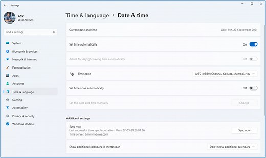 How to change or sync Time in Windows 11