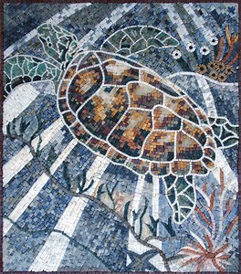 Handmade Sea Turtle Mosaic Tile Art: Marble Wall Decor (24x20) - Etsy