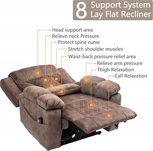 Big Man Power Lay Flat Lift Chair Oversized Recliner Dual Motor Heat Vibration for Elderly, Overstuffed Electric Extra Wide Recliners with Flip Arm Storage Cup Holders,USB Type C Charging
