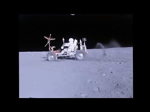 Apollo 16 "Grand Prix": lunar rover / buggy (LRV) footage - HD Video Stabilized