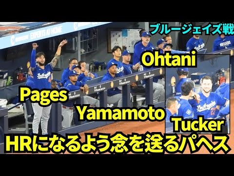 ベンチでタッカーと話す大谷翔平！パヘスがホームラン入れ！と念か風を送るのが可愛い！！ 【現地映像】2026年4月6日 ドジャースvsブルージェイズ