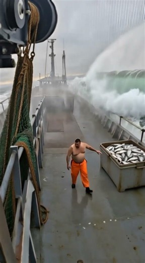Monster wave knocks him to the deck! 🌊🎣