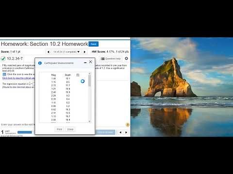 Finding the regression equation and best predicted value for earthquake data