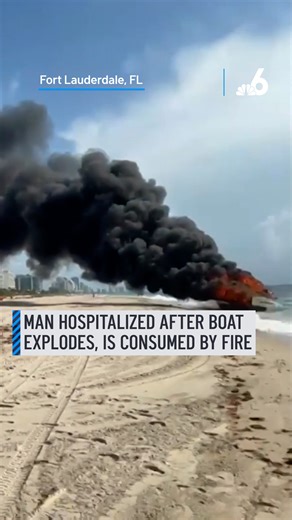 Yet another boat has exploded in Fort Lauderdale, this time leaving one man hospitalized. The 30-foot boat exploded and caught fire around 9:30 a.m. then drifted onto shore, Fort Lauderdale Fire Rescue officials said. Cellphone video showed the boat fully engulfed in flames with a dark plume of smoke coming off of it. More details: http://on.nbc6.com/wHtBOlE #boat #fortlauderdale #explosion #smoke | NBC 6