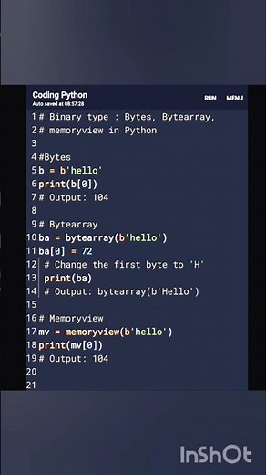 Binary type : bytes, bytearray,memoryview in Python. #pythonprogramming #python #coding #developer