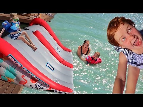 WATER SLiDE x2 and DAD's Birthday!! Ultimate Beach Day with Family & Friends pirate island swimming