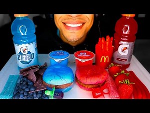 ASMR RED FOOD VS BLUE FOOD MUKBANG EATING SHOW CHALLENGE MOUTH SOUNDS NO TALKING JERRY