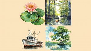 Watercolor Bayou Clipart Bundle I Louisiana, Southern Landscape, Botanical Nature, Fishing, Cypress Trees, Marsh Swamp, Instant PNG Download - Etsy