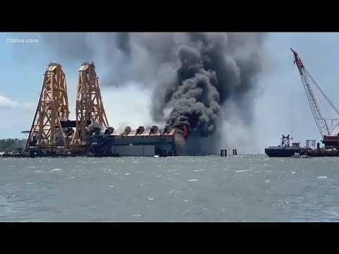 Capsized Golden Ray cargo ship catches fire